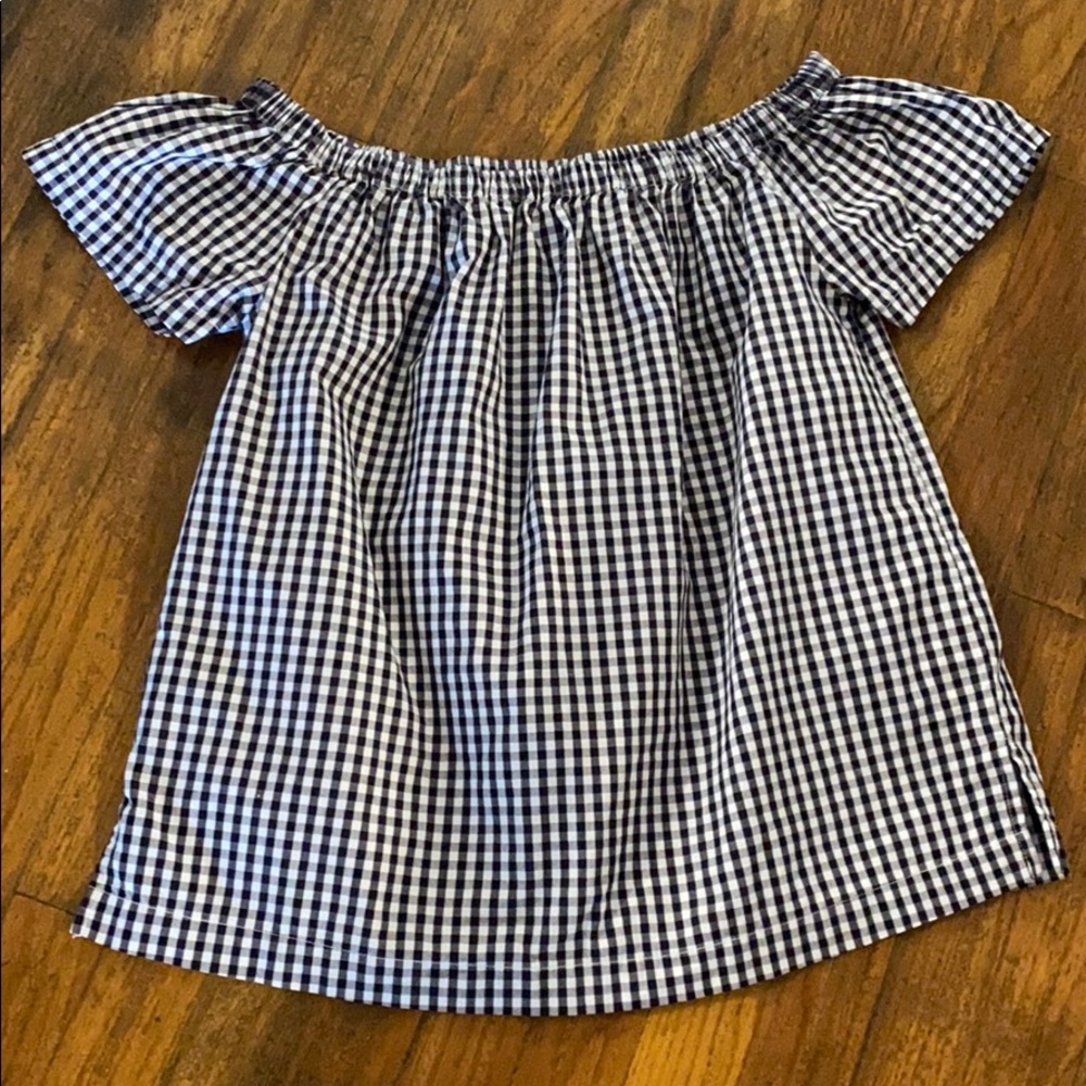 Velvet Heart Off The Shoulder Gingham Top Blue/wht